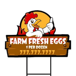Farm Fresh Eggs Yard Sign Personalized 24" x 18" - Visible Text Custom Farm Fresh Eggs for Sale Sign with Metal H-Stake