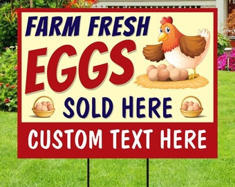Farm Fresh Eggs Yard Sign Personalized - Visible Text Custom Farm Fresh Eggs for Sale Sign with Metal H-Stake