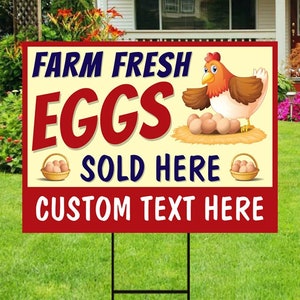 Farm Fresh Eggs Yard Sign Personalized - Visible Text Custom Farm Fresh Eggs for Sale Sign with Metal H-Stake