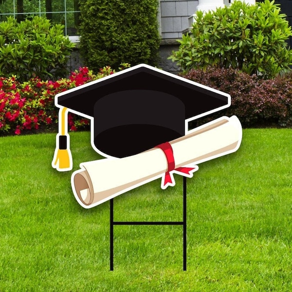 Graduation Yard Sign 2024 - Coroplast Long Lasting Grad Sign 2024, Class of 2024, Graduation 2024 Yard Sign with Metal H-Stake