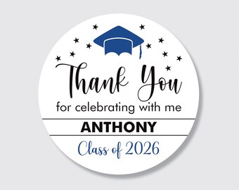 Personalized Graduation 2026 Stickers, Custom Class of 2026 Stickers, 2026 Graduation Labels, Round Graduation Party Favors, Gift Sticker