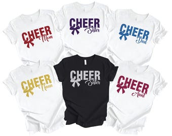 Camiseta de animadora personalizada con purpurina, sudadera para mamá, abuela, hermana, papá, mimi, top con colores escolares personalizados, regalos para animadoras, regalos para la familia