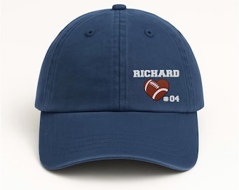 Football Heart Embroidered Hat with Name & Number, Custom Baseball Cap or Ponytail Style, Personalized Football Mom Gift, Team Spirit Cap