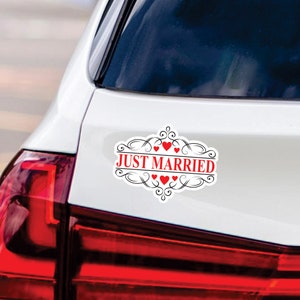 Just Married Folie Silber Aufkleber Auto Heck Deko Hochzeit Banner KX057