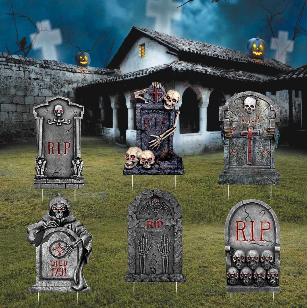 Halloween Tombstones Yard Sign Cutouts, RIP Graveyard Tombstones ...