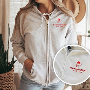 Embroidered Personalized X-Ray Zip-Up Hoodie, Radiology RT Fleece Hooded Sweatshirt, Rad Tech Hoodie, X-Ray Tech, Skeleton Radiographer Gift