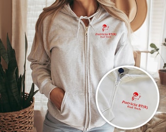 Embroidered Personalized X-Ray Zip-Up Hoodie, Radiology RT Fleece Hooded Sweatshirt, Rad Tech Hoodie, X-Ray Tech, Skeleton Radiographer Gift