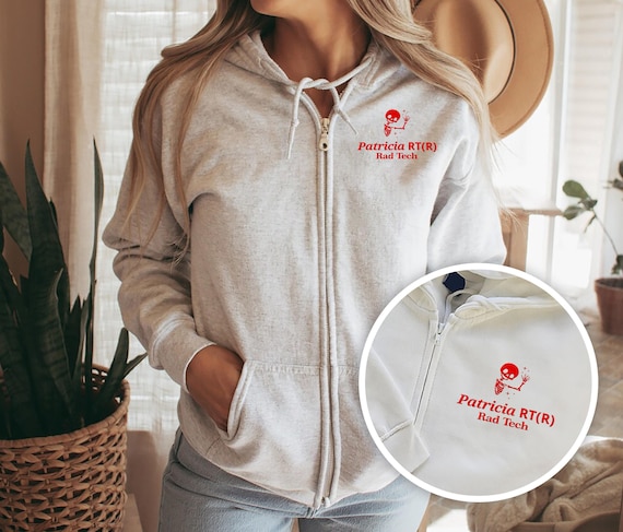 Embroidered Personalized X-Ray Zip-Up Hoodie, Radiology RT Fleece Hooded Sweatshirt, Rad Tech Hoodie, X-Ray Tech, Skeleton Radiographer Gift