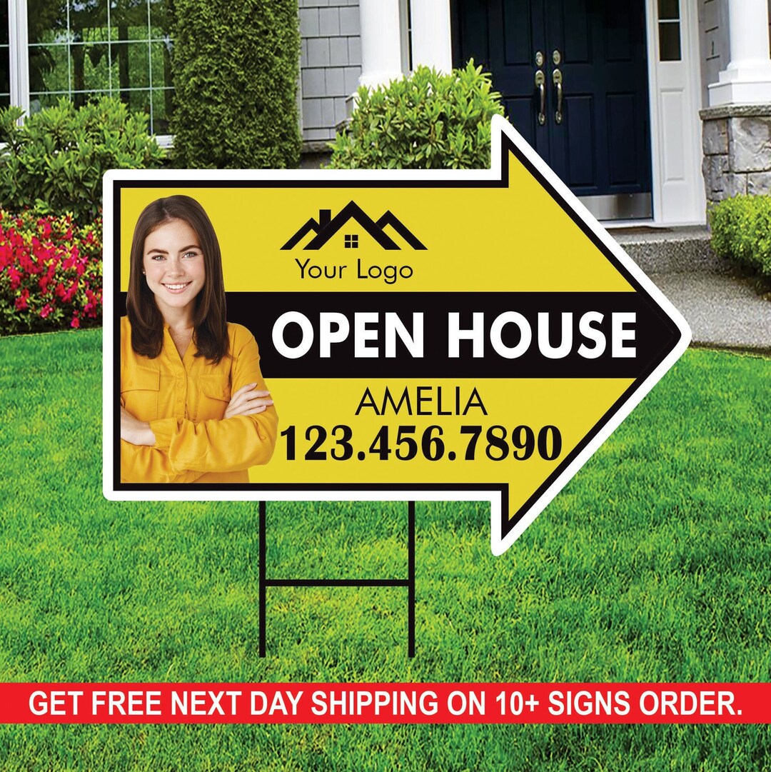 Custom Open House Arrow Yard Sign 18 X 24, 2 Sided Add Your Text, Logo