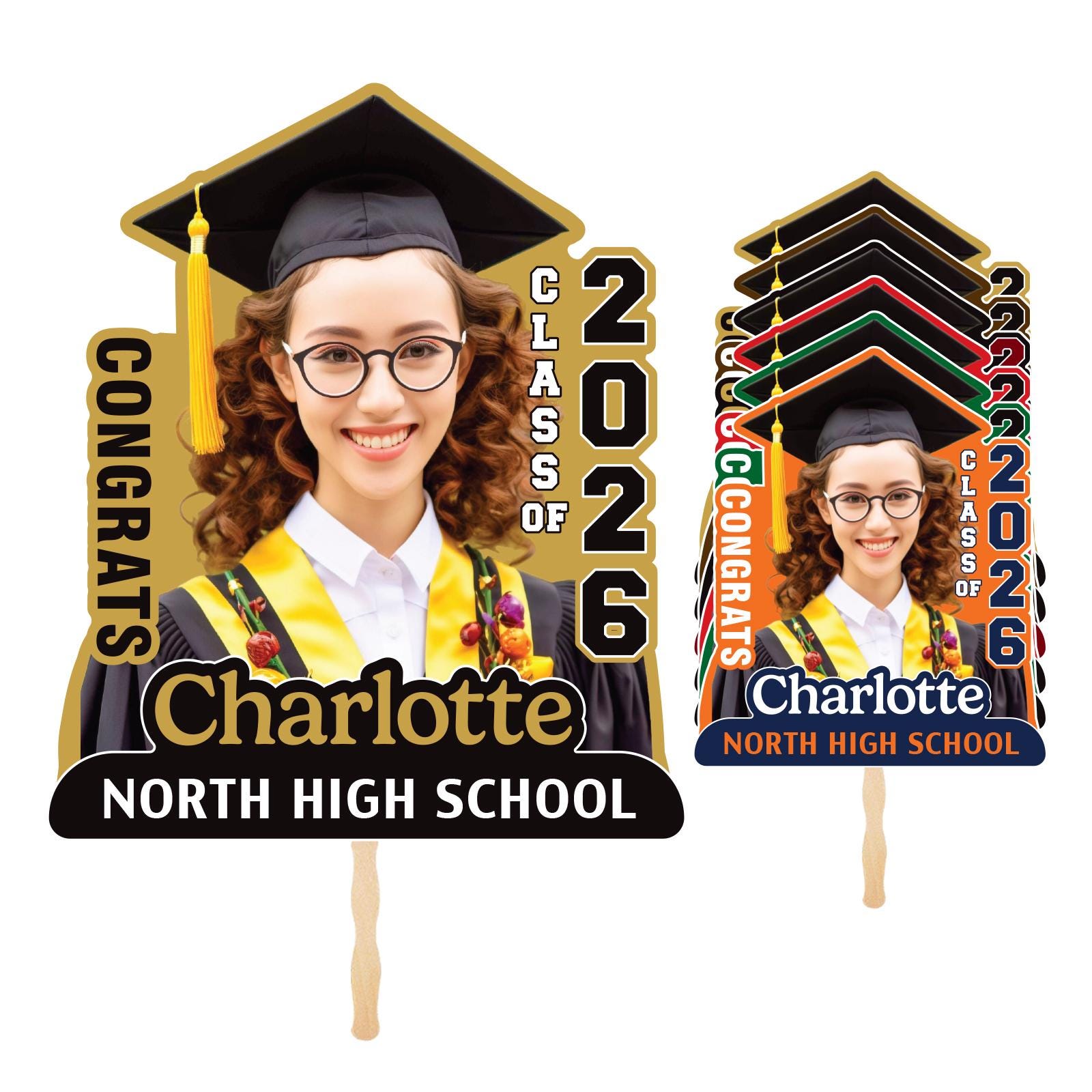 Grad Face Sticks Custom Face Fans With Wooden Handle, Graduation Head, Grad Face Fans ...