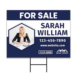 Real Estate Yard Sign Personalized - Coroplast Property For Sale Sign, Realtor Sold Sign, Custom for Sale Sign with Metal H-Stake