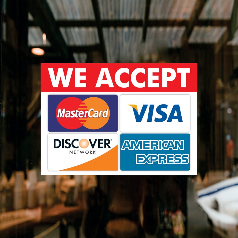 We Accept Cards Sticker Sign - Mastercard, American Express, VISA ...