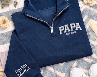 Embroidered Custom Papa Quarter Zip Sweatshirt, Personalized Papa Zip Pullover, Kids Names Gift for Papa, Grandpa Quarter Zip, Family Gift