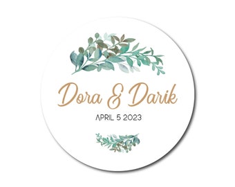 Personalized Wedding Stickers, Custom Wedding Shower Stickers, Wedding Labels, Round Wedding Party Favors, Floral Sticker