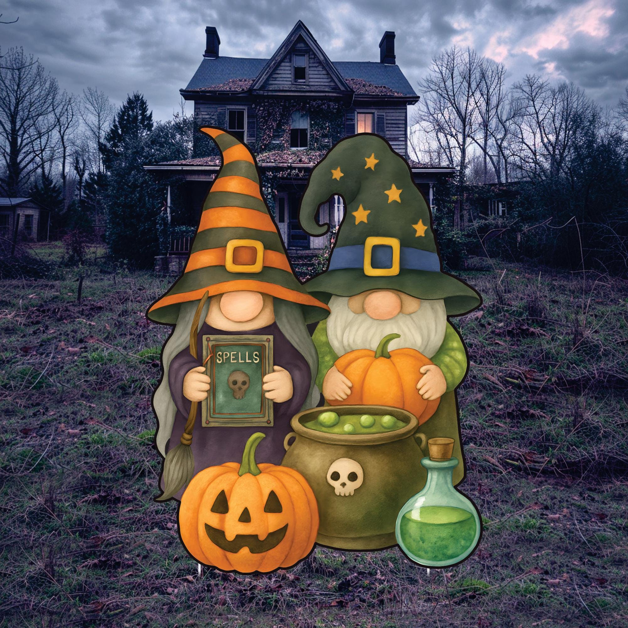 Halloween Pumpkin Gnome Metal Tin Sign - 9 Inch Round Rustic Wall Decor For Home & Bar