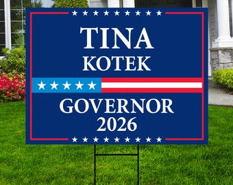 Plaque de jardin Tina Kotek For Oregon Governor 2026, plaque de jardin en plastique ondulé Governor Elections Race rouge, blanc et bleu avec piquet en H en métal