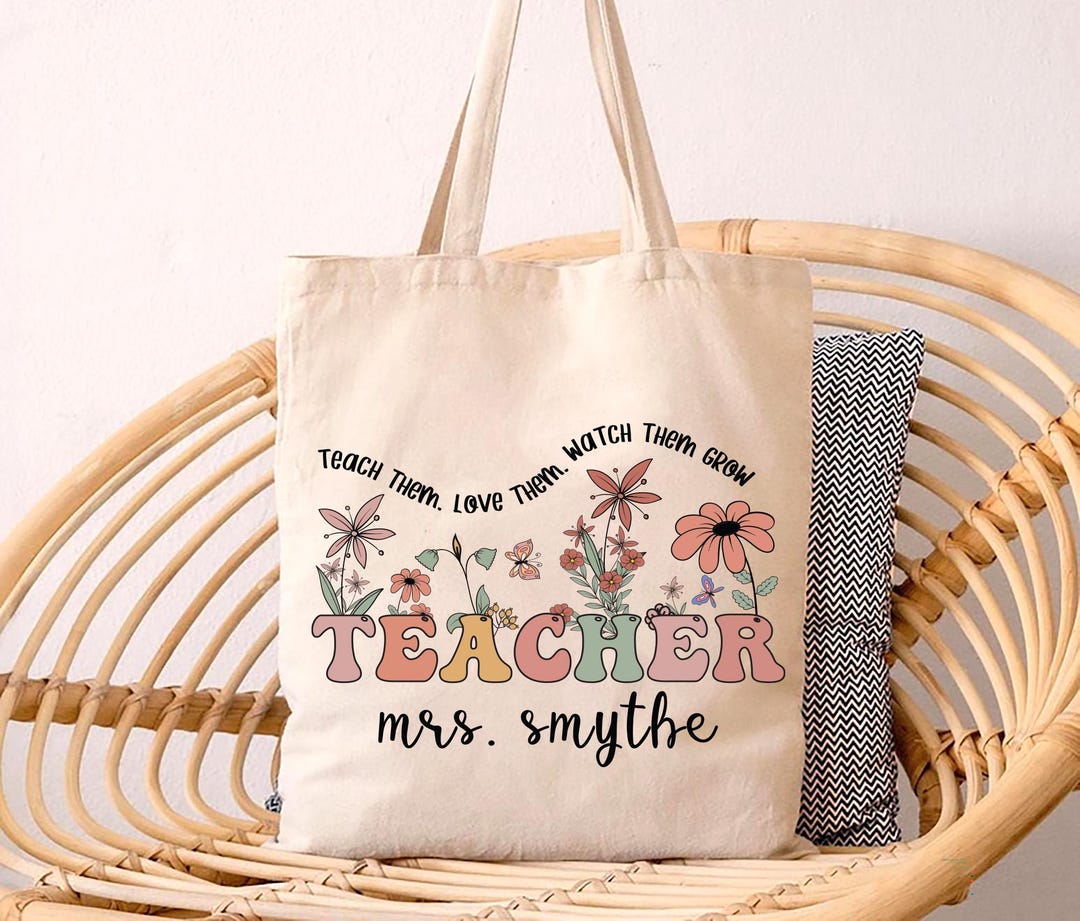 Personalized Teacher Tote Bag, Custom Name Teacher Bag, Teacher ...