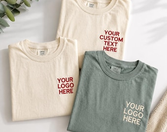 Custom Logo Embroidered Shirt, Personalized Business Logo T-Shirt, Custom Text Long Sleeve, Branded Workwear Tee, Small Business Gift