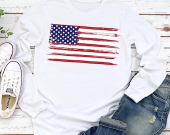 4th of July Independence Day Long Sleeve T-Shirt, USA Flag 4th July Unisex Long Sleeve Shirt, Fourth Of July Shirt, USA Flag 4th of July Tee
