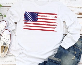 4th of July Independence Day Long Sleeve T-Shirt, USA Flag 4th July Unisex Long Sleeve Shirt, Fourth Of July Shirt, USA Flag 4th of July Tee