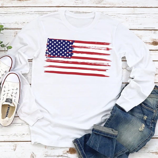 4th of July Independence Day Long Sleeve T-Shirt, USA Flag 4th July Unisex Long Sleeve Shirt, Fourth Of July Shirt, USA Flag 4th of July Tee