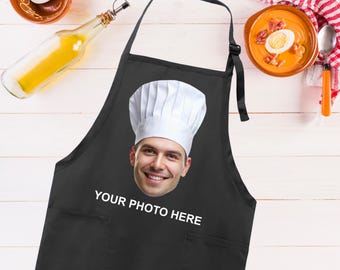 Custom Face Apron, Adjustable Neck Photo Apron, Full-Length Cooking Apron with Pockets, Custom Name Apron, Chef Face Personalized Gift Apron
