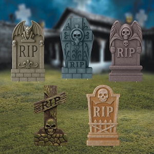 Halloween RIP Tombstone Yard Signs with Stakes, Outdoor Graveyard Decorations for Lawn or Cemetery, Scary Halloween Party Yard Décor