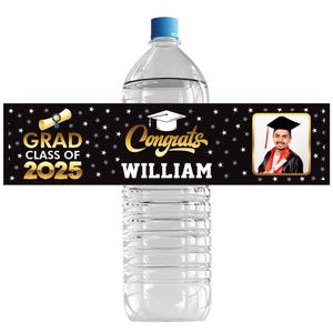 25 Pcs Custom Graduation 2025 Water Bottle Labels, Personalized Class of 2025 Graduation Party Decorations for Table, Waterproof Grad Favors