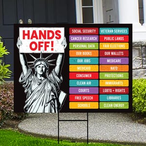 Hands Off Protest Yard Sign - Resist Hate Lawn Sign, Anti-Trump Sign, Resist Racism, Resist Fascism Yard Sign with Metal H-Stake