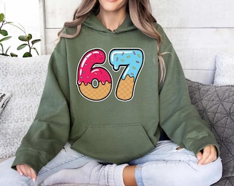 67 Drip Ice Cream Hoodie, 67 Birthday Shirt, Funny Meme Tee, Ice Cream Drip Number Shirt, Unisex Gen Alpha Sayings Shirt, Birthday Gift