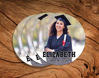 Stickers photo personnalisés pour l'obtention du diplôme 2026, Stickers personnalisés promotion 2026, Étiquettes de remise des diplômes, cadeaux ronds de remise des diplômes, autocollant cadeau