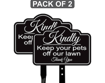2 Pack Keep Pets Off Lawn Yard Sign with 16" Stake, Rust-Free Aluminum Outdoor Warning Sign, Kindly Keep Pets Off Grass, Dog Cat Deterrent