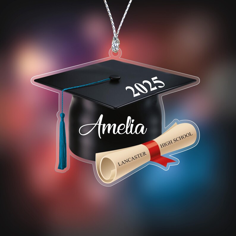 Custom Graduation 2025 Ornament, Personalized School Graduation Cap 2D