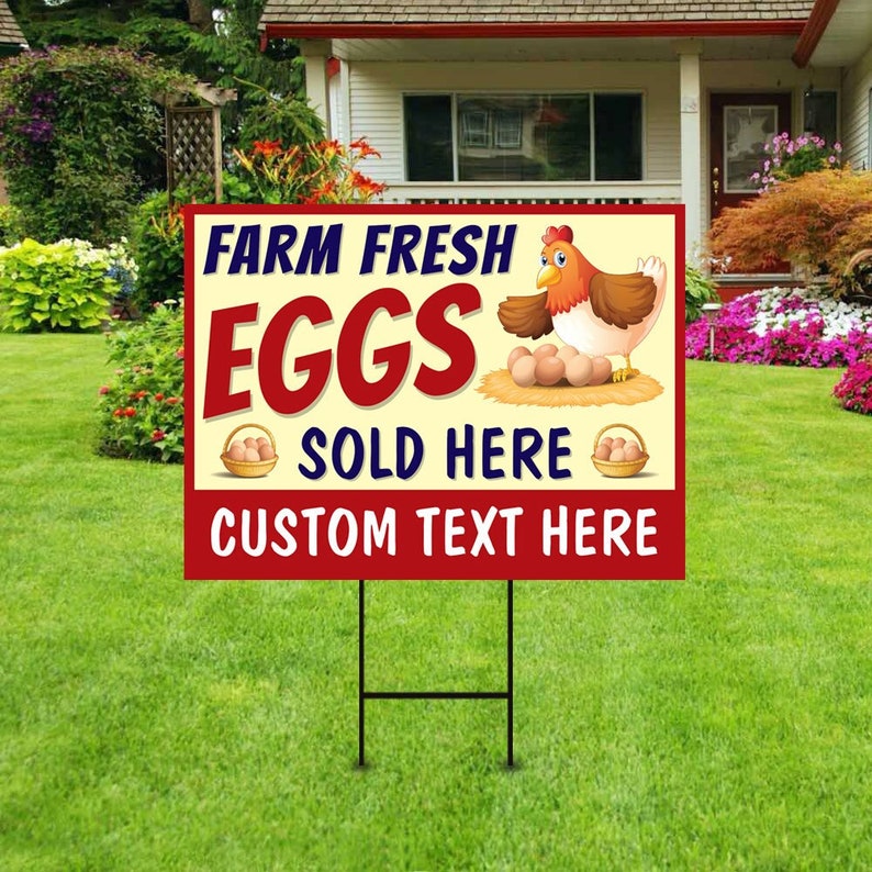 Farm Fresh Eggs Yard Sign Personalized Visible Text Custom Farm Fresh Eggs for Sale Sign with Metal H-Stake image 1