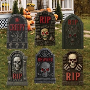 Halloween Tombstone Yard Signs, Scary Graveyard Outdoor Decorations, Waterproof Cemetery Lawn Stakes for Spooky Halloween Display