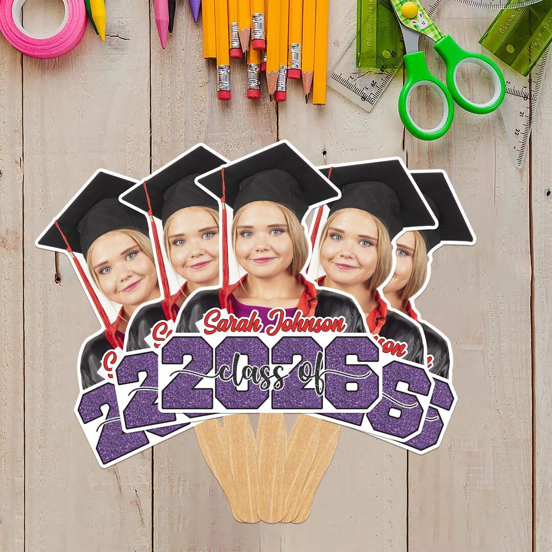 Grad Face Sticks Custom Face Fans With Wooden Handle, Graduation Head, Grad Face Fans ...