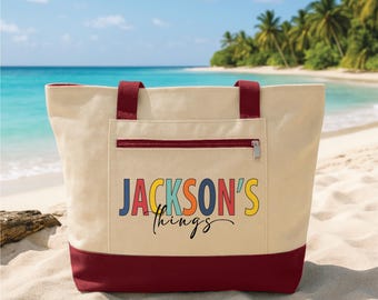 Bolso de mano personalizado con cremallera, bolso de lona personalizado para niños, bolso para guardería/preescolar, bolso para cosas de bebés y niños pequeños, bolso de viaje.