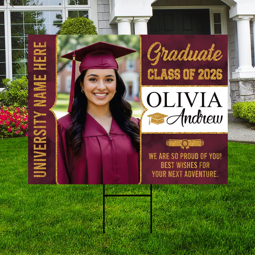 Personalized Graduation Yard Sign With Photo Class of 2026, Custom ...