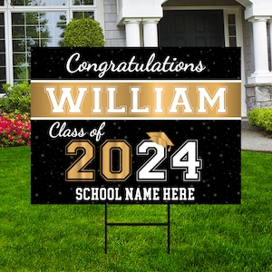 Personalized Graduation Senior Yard Sign 2024, Senior Grad Sign, Class of 2024, Custom Graduation 2024 Yard Sign with Metal H-Stake image 1