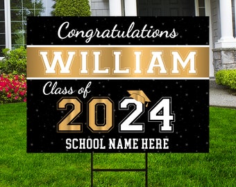 Personalized Graduation Senior Yard Sign 2024, Senior Grad Sign, Class of 2024, Custom Graduation 2024 Yard Sign with Metal H-Stake