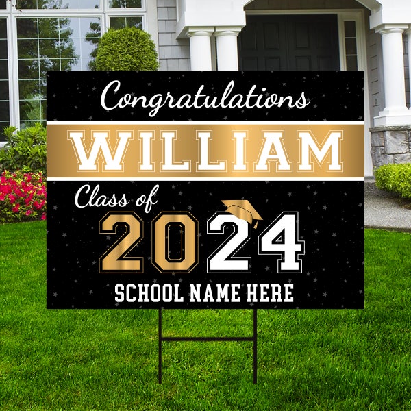 Personalized Graduation Senior Yard Sign 2024, Senior Grad Sign, Class of 2024, Custom Graduation 2024 Yard Sign with Metal H-Stake