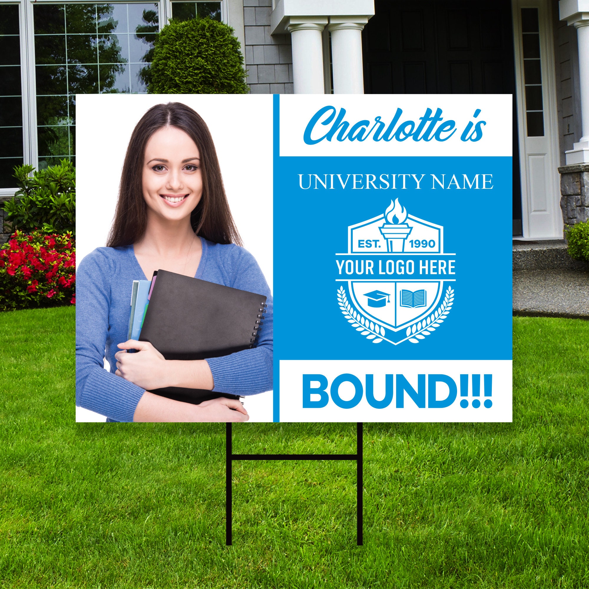Personalized College Bound Yard Sign With Photo, College Logo Sign ...
