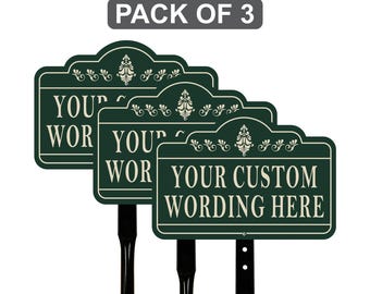 3 Pack Custom Yard Sign with 16" Stake, Personalized Outdoor Aluminum Sign with Your Wording, Rust-Free Lawn Plaque for Home Garden Business