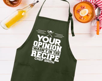 Your Opinion Wasn’t In The Recipe Apron, Personalized Grill Apron with Custom Name, Funny Cooking Apron for Men, Unique Gifts for Him