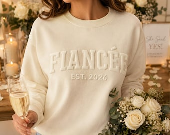 Custom Puff Print Fiancé Sweatshirt, Engagement Party Shirt, Raised 3D Wedding Hoodie, Custom Puff Sweatshirt, Personalized Wear Gift