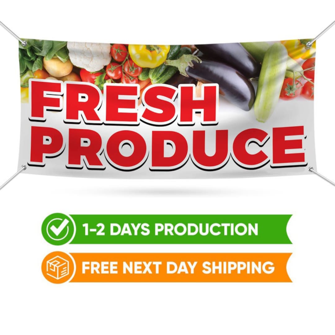 Fresh Produce Banner Sign 13 Oz Heavy Duty Waterproof Fresh Produce