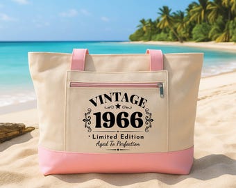 Personalized 1966 Birthday Tote Bag with Zipper, Custom Birth Year Canvas Bag, Vintage Limited Edition Tote, 60th Birthday Gift for Her