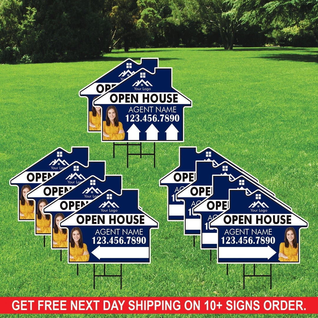 10 Pack Custom Open House Arrow Yard Sign 18 X 24, 2 Sided Add Your