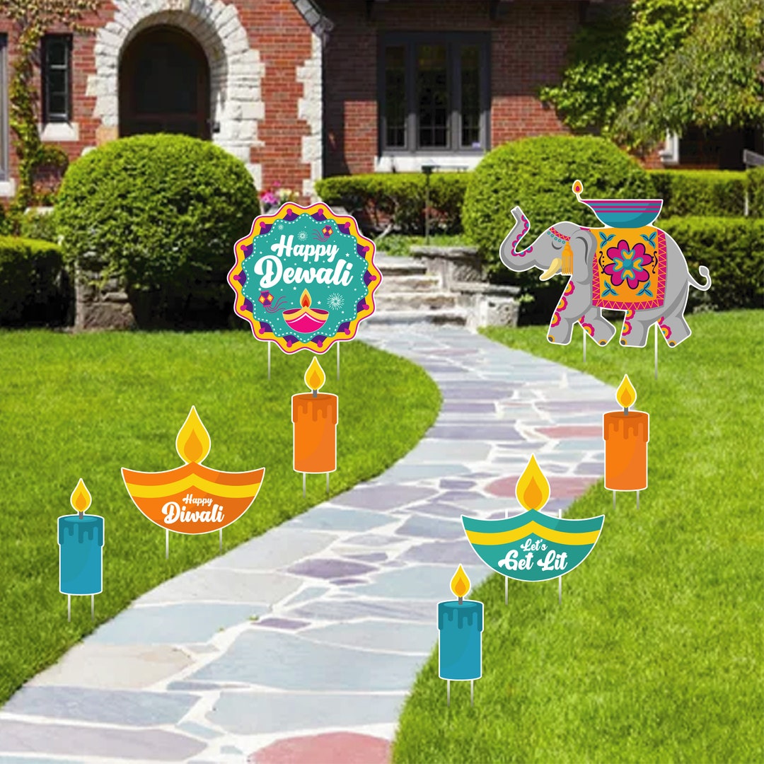 Happy Diwali Yard Sign Party Cutouts Coroplast Indian Diwali Etsy