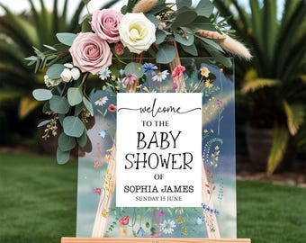 Wildflower Baby Shower Sign, Wildflower Baby Shower Acrylic Welcome Sign, Floral Baby Shower Sign, Wildflowers Baby Shower Decorations